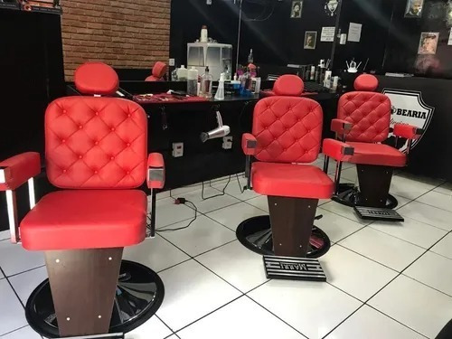 Cadeira Barbeiro Salão Reclinável Dubai Barber Pé Cromado